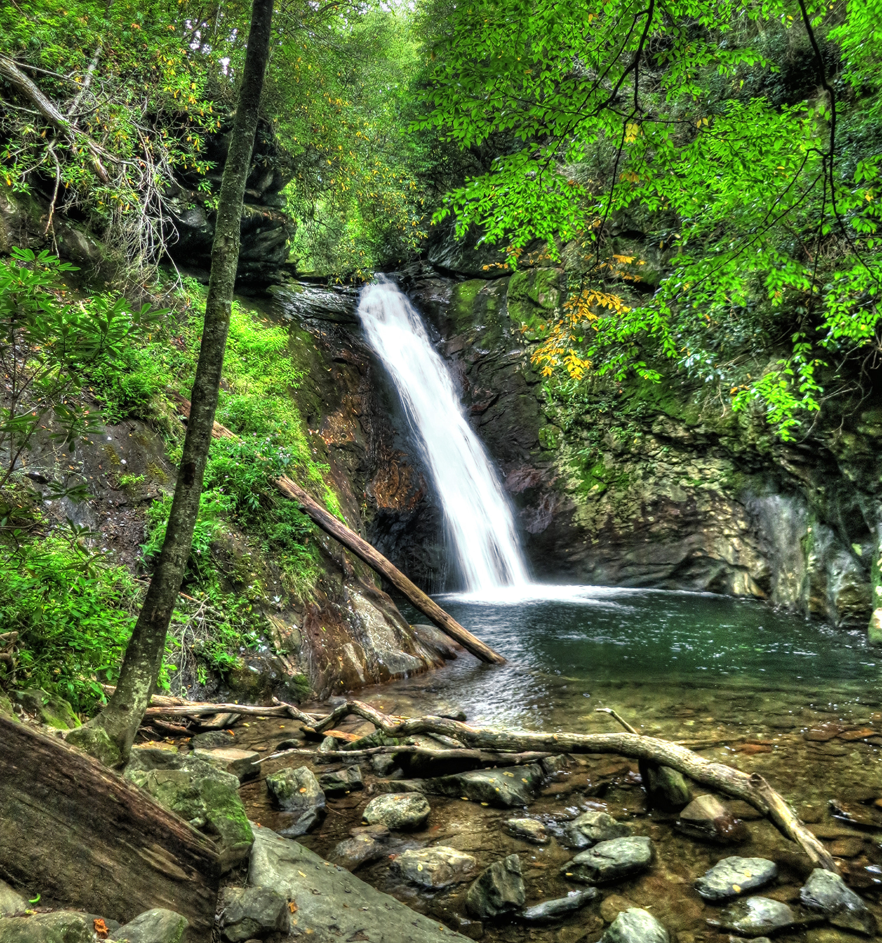 Courthouse Falls waterfall in Transylvania County, North Carolina